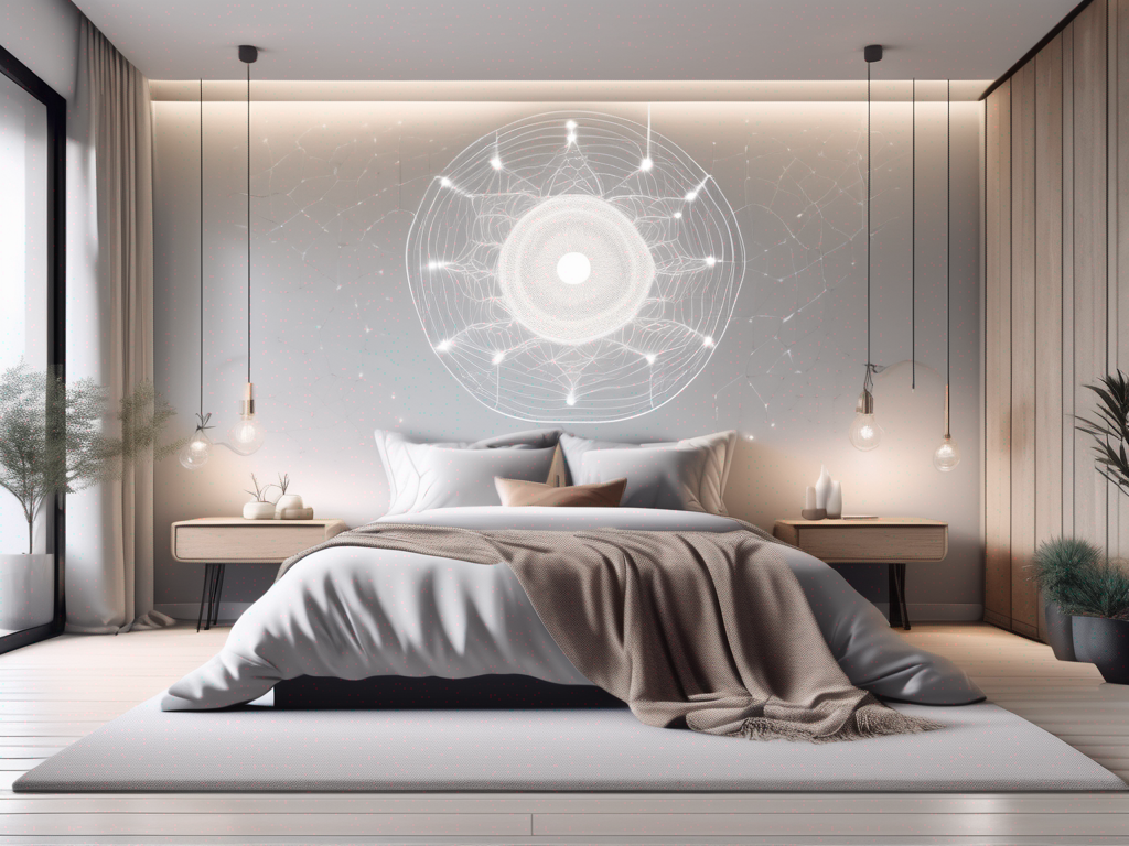 A peaceful bedroom scene with dimmed lights